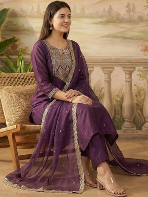 Women Ethnic Motifs Embroidered Regular Sequinned Liva Kurta with Trousers & With Dupatta 1