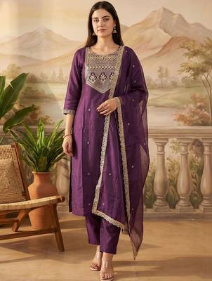 Women Ethnic Motifs Embroidered Regular Sequinned Liva Kurta with Trousers & With Dupatta 2