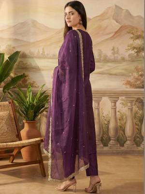 Women Ethnic Motifs Embroidered Regular Sequinned Liva Kurta with Trousers & With Dupatta 5