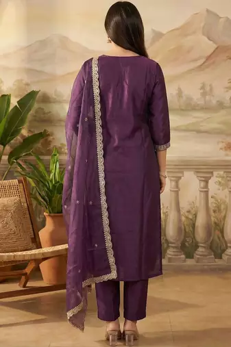 Women Ethnic Motifs Embroidered Regular Sequinned Liva Kurta with Trousers & With Dupatta