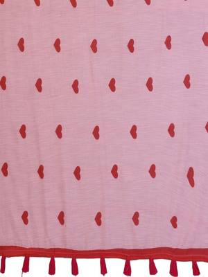 Pink linen printed saree with blouse 4