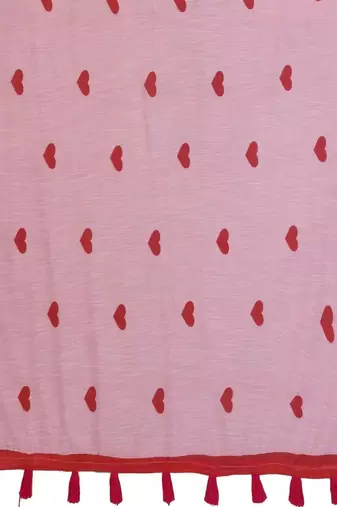 Pink linen printed saree with blouse