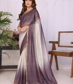 Purple linen checked saree with blouse