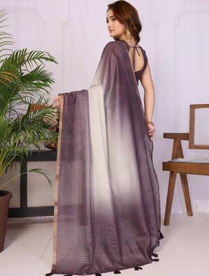 Purple linen checked saree with blouse 3