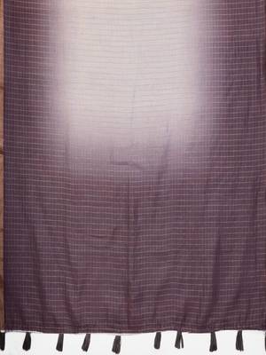 Purple linen checked saree with blouse 4