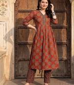 Women Ethnic Motifs Printed Empire Sequinned Pure Cotton Kurta with Trousers