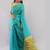 Turquoise linen printed saree with blouse