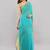 Turquoise linen printed saree with blouse