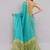 Turquoise linen printed saree with blouse