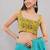 Turquoise linen printed saree with blouse