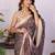 Brown linen printed saree with blouse