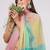 Multicolor pure linen colourblocked saree with blouse