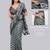 Grey linen printed saree with blouse