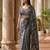 Grey linen printed saree with blouse