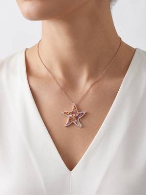 925 Sterling Silver Rose Gold  Starfish Pendant Necklace  Set for Women 1