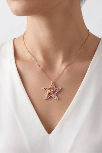 925 Sterling Silver Rose Gold  Starfish Pendant Necklace  Set for Women