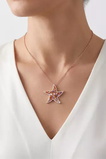 925 Sterling Silver Rose Gold  Starfish Pendant Necklace  Set for Women