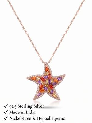 925 Sterling Silver Rose Gold  Starfish Pendant Necklace  Set for Women 2