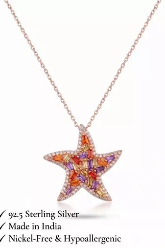 925 Sterling Silver Rose Gold  Starfish Pendant Necklace  Set for Women