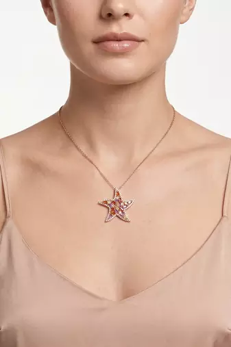 925 Sterling Silver Rose Gold  Starfish Pendant Necklace  Set for Women