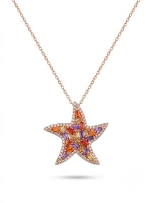 925 Sterling Silver Rose Gold  Starfish Pendant Necklace  Set for Women 4