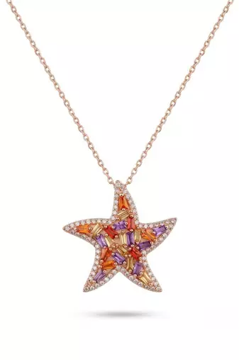 925 Sterling Silver Rose Gold  Starfish Pendant Necklace  Set for Women