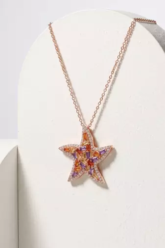 925 Sterling Silver Rose Gold  Starfish Pendant Necklace  Set for Women