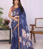 Navy blue linen  saree with blouse