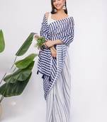 White pure linen striped saree with blouse