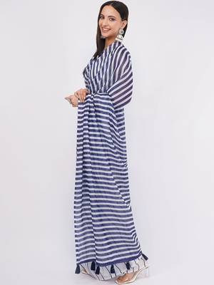 White pure linen striped saree with blouse 4