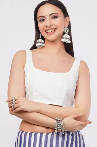 White pure linen striped saree with blouse