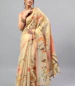 Beige tissue printed saree with blouse