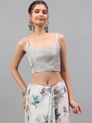 White chiffon printed saree with blouse 5
