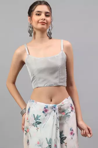 White chiffon printed saree with blouse