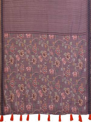 Violet linen printed saree with blouse 4