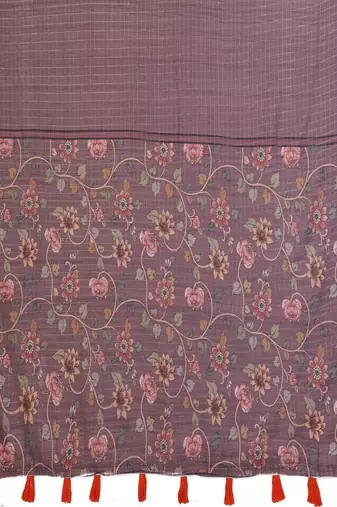 Violet linen printed saree with blouse