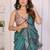 Teal linen printed saree with blouse