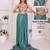 Teal linen printed saree with blouse