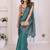 Teal linen printed saree with blouse