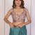 Teal linen printed saree with blouse