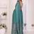 Teal linen printed saree with blouse