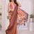 Brown linen printed saree with blouse