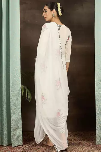 Women Floral Printed Cotton Kurta with Trousers & With Dupatta