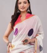 White pure linen printed saree with blouse