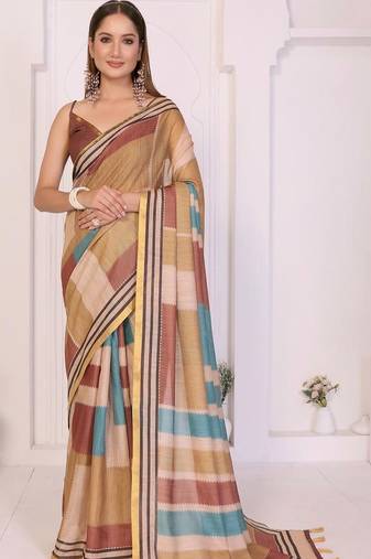 Multicolor linen striped saree with blouse