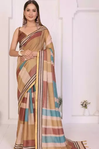 Multicolor linen striped saree with blouse