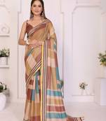 Multicolor linen striped saree with blouse