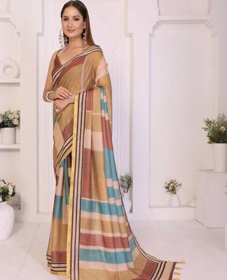 Multicolor linen striped saree with blouse 3