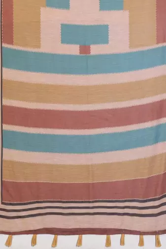 Multicolor linen striped saree with blouse