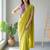 Lime blended cotton solid saree with blouse